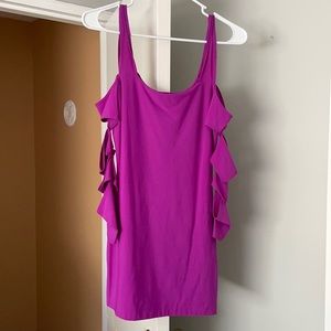 Bright purple Boulee dress with cutout sleeves.